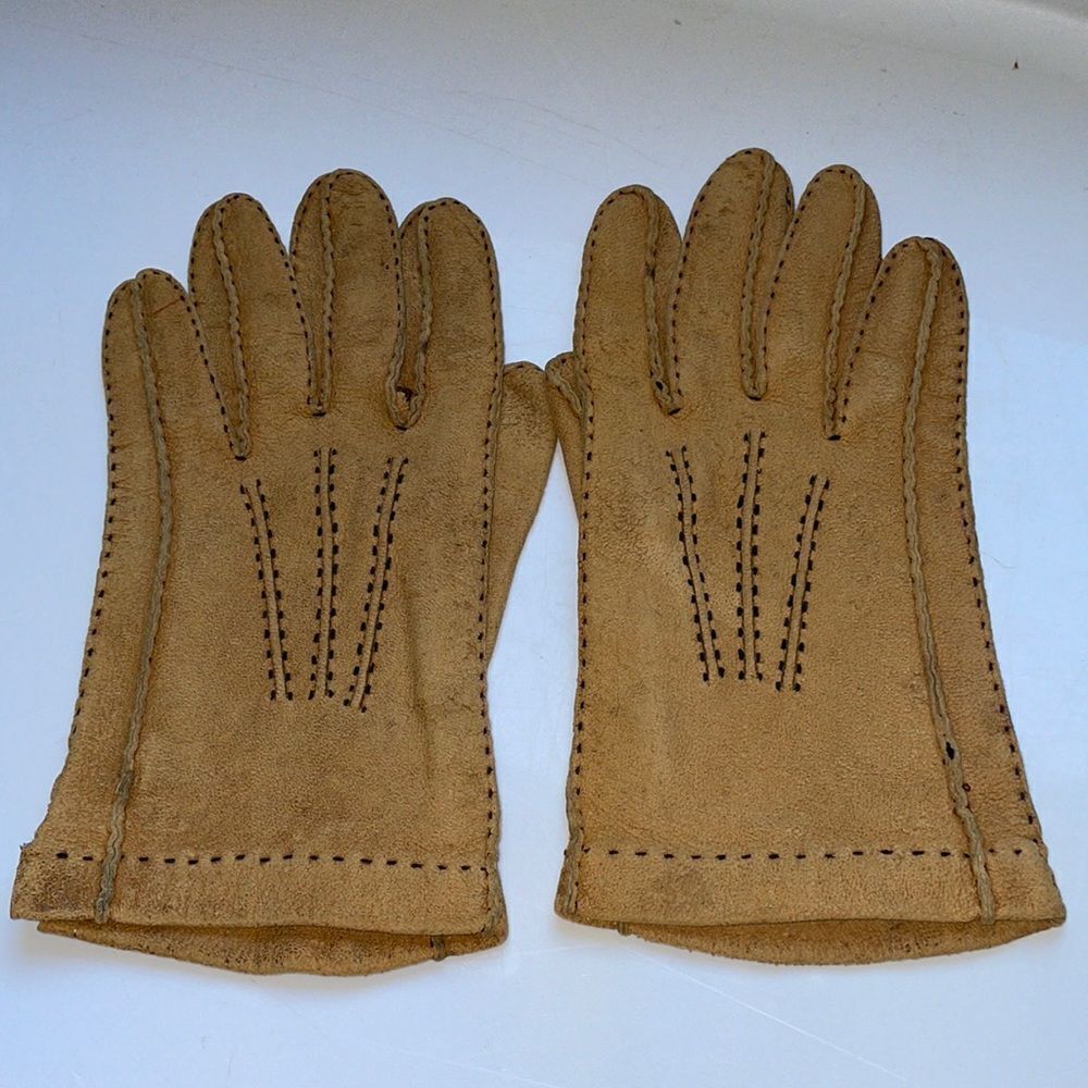 Vintage Hansen tan suede leather gloves‎